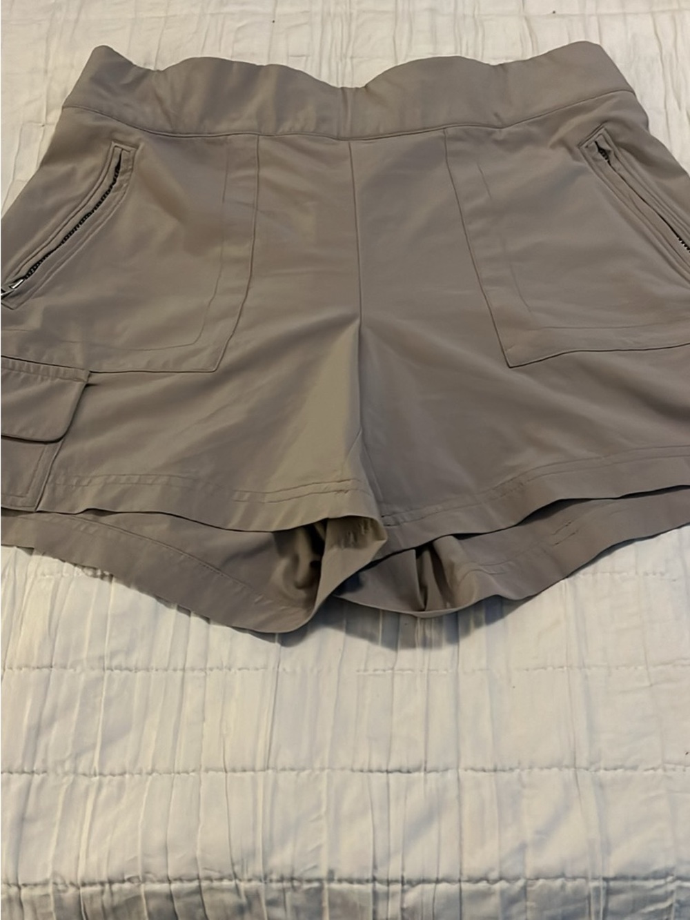 Athleta Taupe Double-Layer Athletic Shorts